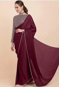 Neha Collection Women Trendy Fashionable Satin Saree - Maroon, Free Size