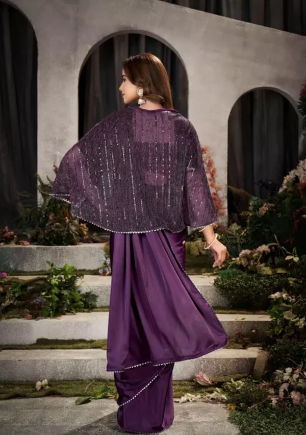 Neha Collection Women Designer Satin Saree With Koti, Blouse Piece - Purple, Free Size
