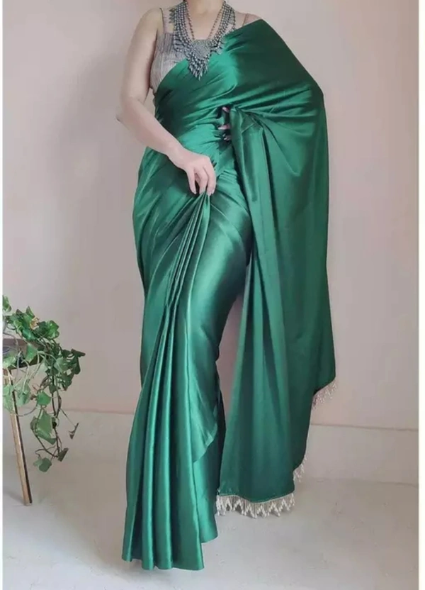 Neha Collection Women Pure Satin Silk Saree With Jeqiard Blouse - Light Green, Free Size