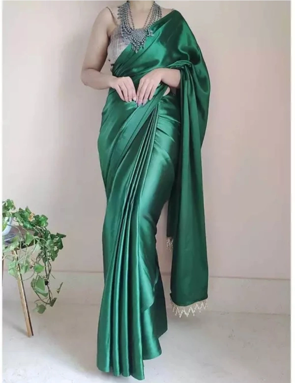 Neha Collection Women Pure Satin Silk Saree With Jeqiard Blouse - Light Green, Free Size