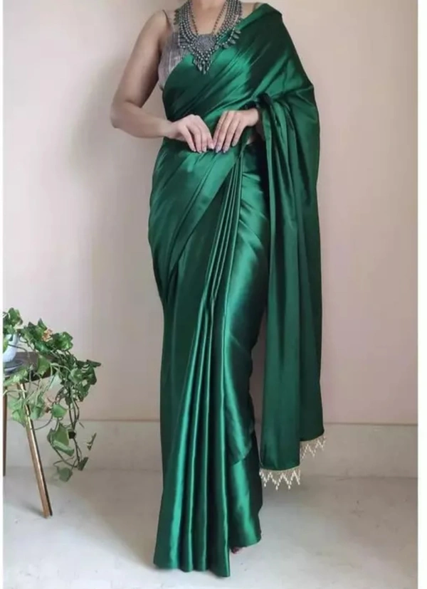 Neha Collection Women Pure Satin Silk Saree With Jeqiard Blouse - Light Green, Free Size