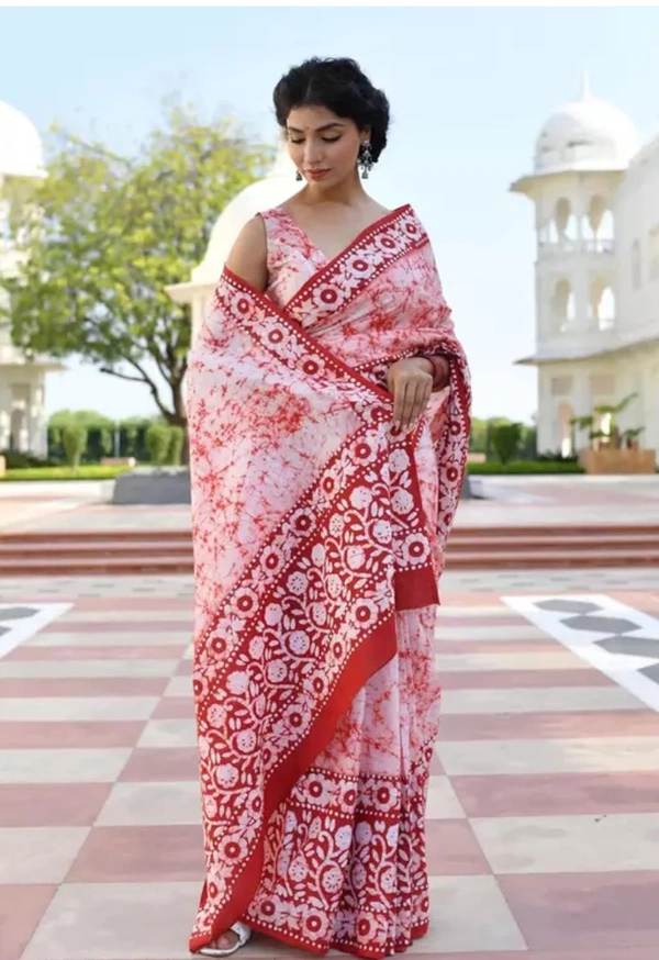 Neha Collection Women Pure Cotton Saree - Red, Free Size