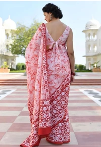 Neha Collection Women Pure Cotton Saree - Red, Free Size
