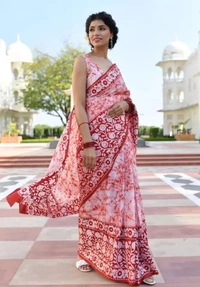 Neha Collection Women Pure Cotton Saree - Red, Free Size