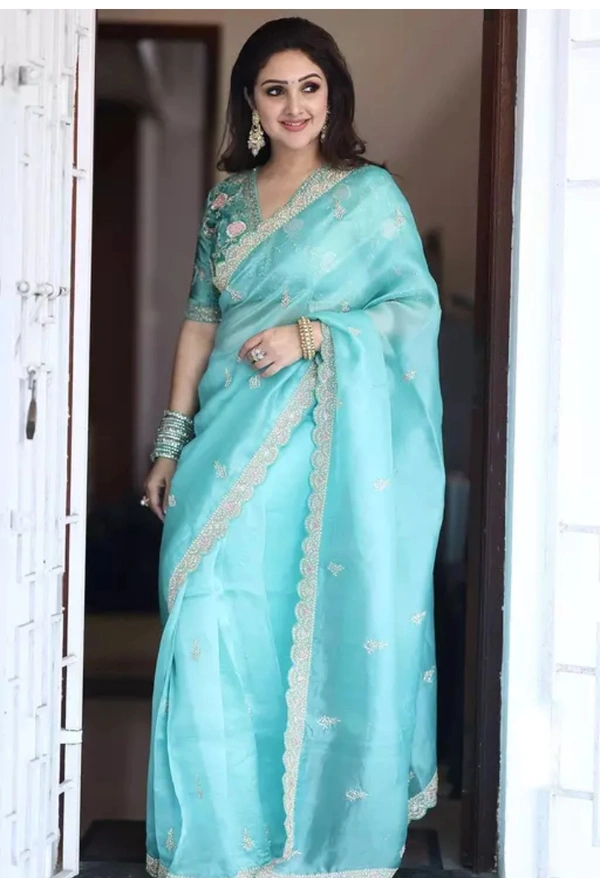 Neha Collection Women Organza Saree & Mono Banglori Cotton Blouse - Free Sizes, Half Baked