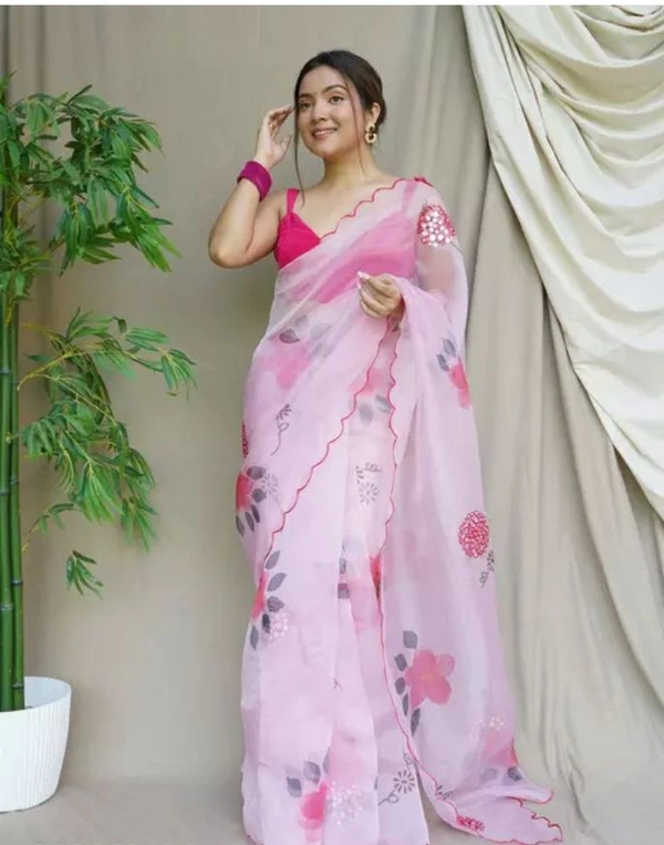 Neha Collection Women Organza Digital Printed With Gotawork Saree - Free Sizes, French Lilac