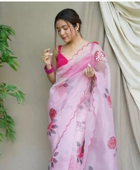 Neha Collection Women Organza Digital Printed With Gotawork Saree - Free Sizes, French Lilac