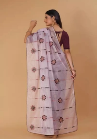 Neha Collection Women Fancy Organza Embroidery Work Saree With Blouse - Free Sizes, Light Purple