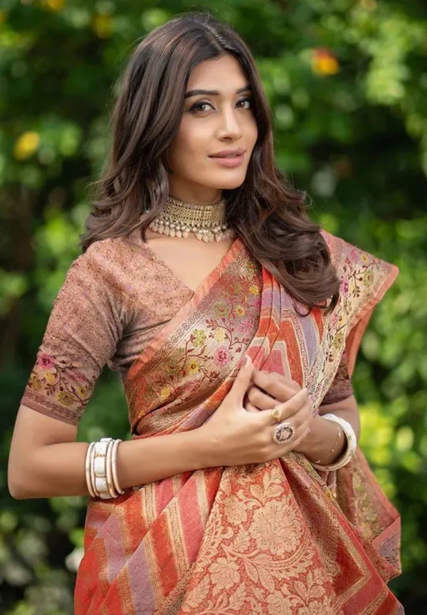 Neha Collection Women Soft Organza Saree With Meena Work Jacquard Border Pure Jari Work - Free Size, Paarl