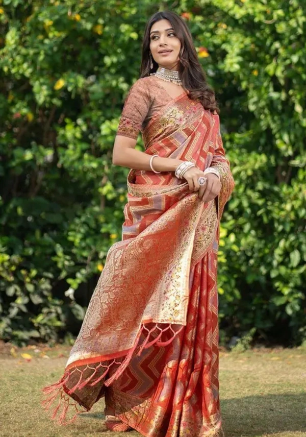 Neha Collection Women Soft Organza Saree With Meena Work Jacquard Border Pure Jari Work - Free Size, Paarl