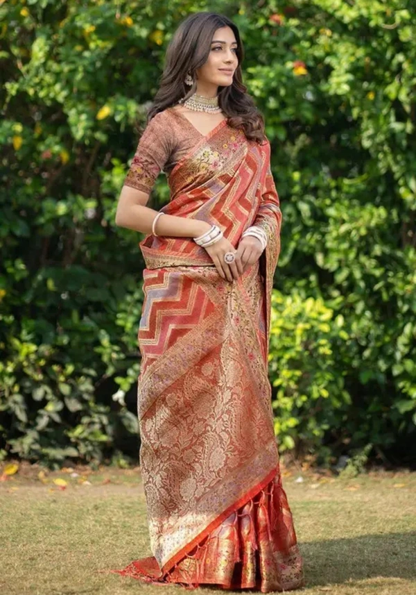 Neha Collection Women Soft Organza Saree With Meena Work Jacquard Border Pure Jari Work - Free Size, Paarl