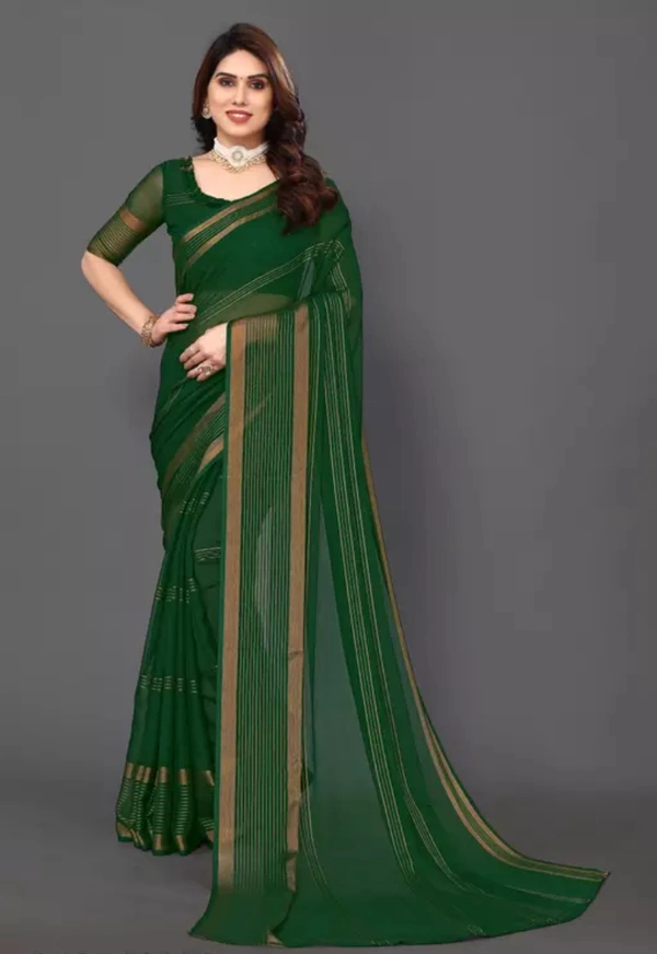 Neha Collection Women Latest Chiffon Saree With Blouse Piece - Green, Free Size