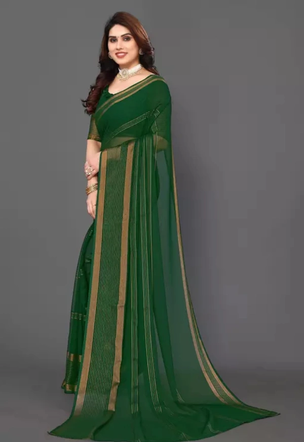 Neha Collection Women Latest Chiffon Saree With Blouse Piece - Green, Free Size