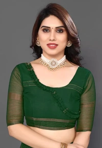 Neha Collection Women Latest Chiffon Saree With Blouse Piece - Green, Free Size