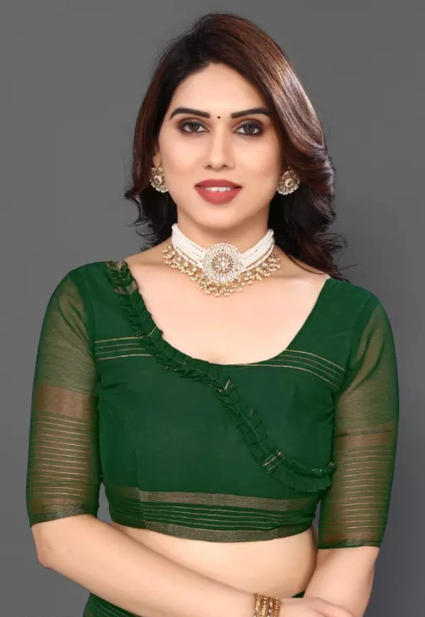 Neha Collection Women Latest Chiffon Saree With Blouse Piece - Green, Free Size