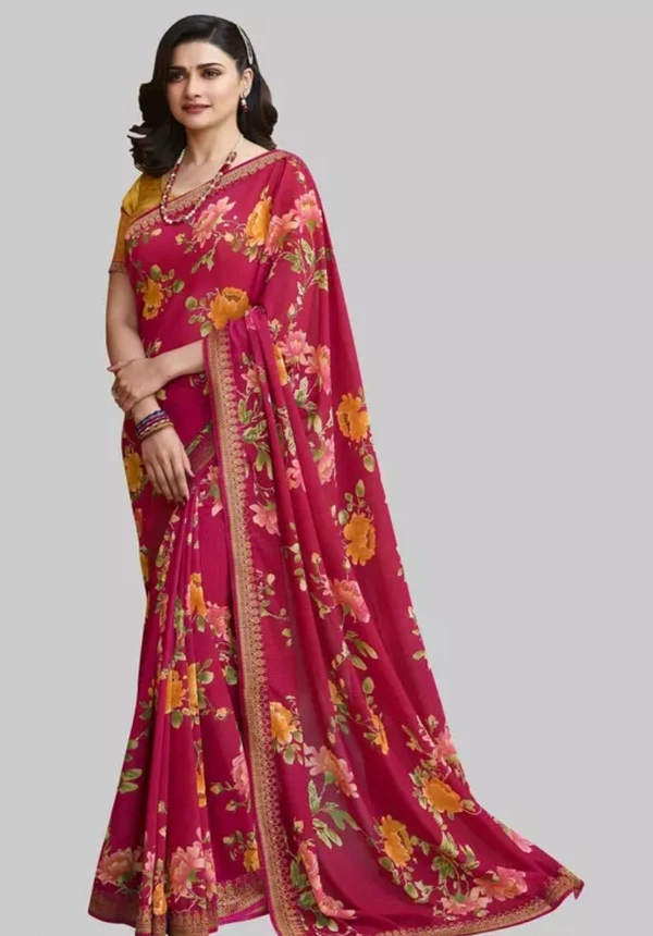 Neha Collection Women Fashions Multicolored Chiffon Printed Saree - Pink, Free Size