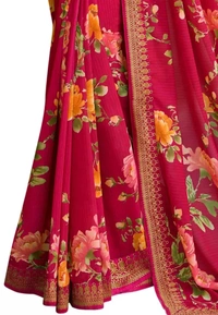 Neha Collection Women Fashions Multicolored Chiffon Printed Saree - Pink, Free Size