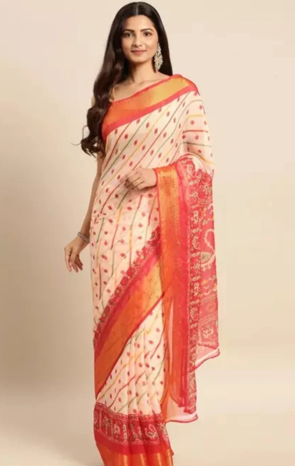 Neha Collection Women Chiffon Visocse Border Designer Saree - Free Size, Cream