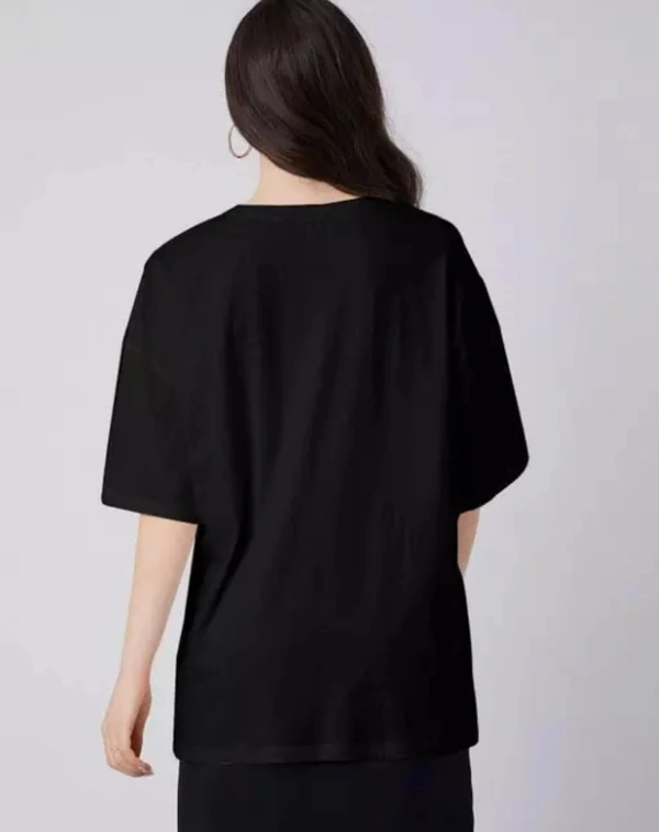 Neha Collection Women Cotton Blend Round Neck T-shirt - Black, L