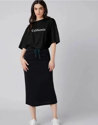 Neha Collection Women Cotton Blend Round Neck T-shirt - Black, L