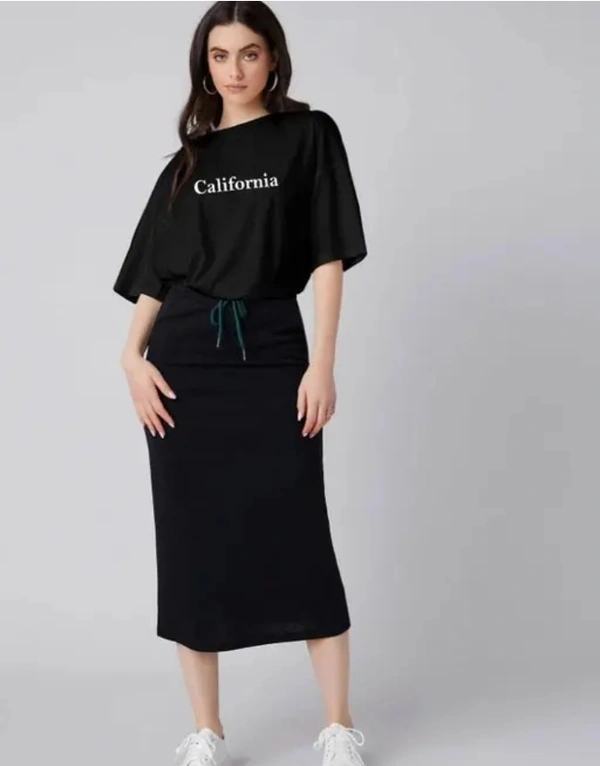 Neha Collection Women Cotton Blend Round Neck T-shirt - Black, L