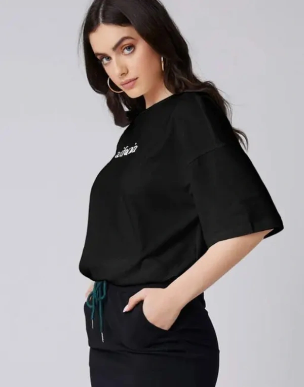 Neha Collection Women Cotton Blend Round Neck T-shirt - Black, L