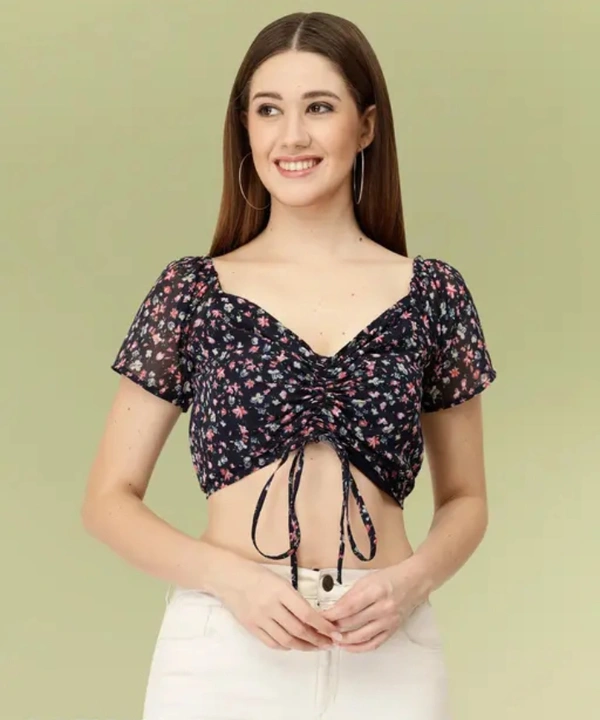 Neha Collection Women's Printed Crop Top - Black, XL