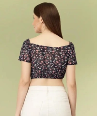 Neha Collection Women's Printed Crop Top - Black, XL
