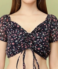 Neha Collection Women's Printed Crop Top - Black, XL