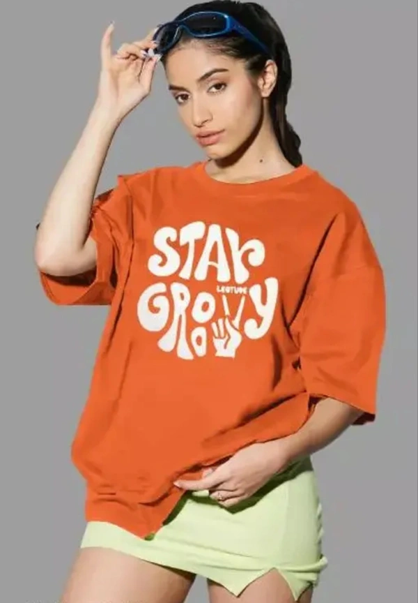 Neha Collection Women Oversize Round Neck T-shirt - Orange, M