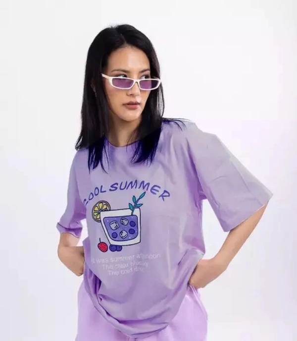 Neha Collection Women Oversize Round Neck T-shirt - Purple, M