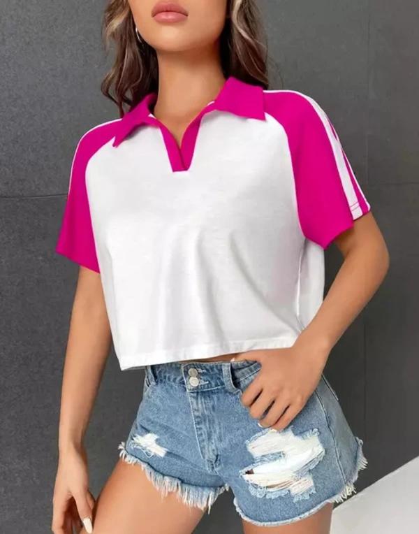 Neha Collection Women Collar Tshirt - Pink, XS