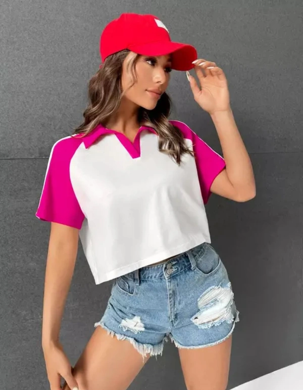 Neha Collection Women Collar Tshirt - Pink, XS