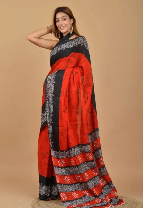 Neha Collection Pure Cotton Mulmul Saree For Women - Red, Free Size