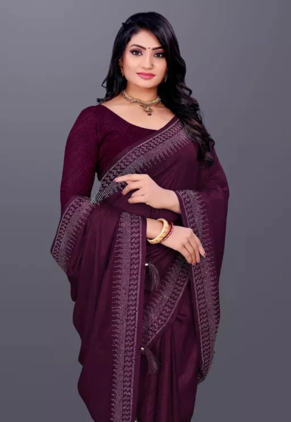 Neha Collection Women Art Dimond Work Dola Saree - Purple, Free Size