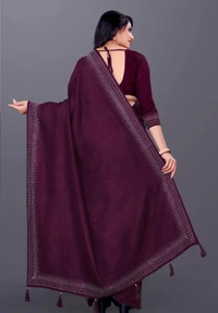 Neha Collection Women Art Dimond Work Dola Saree - Purple, Free Size