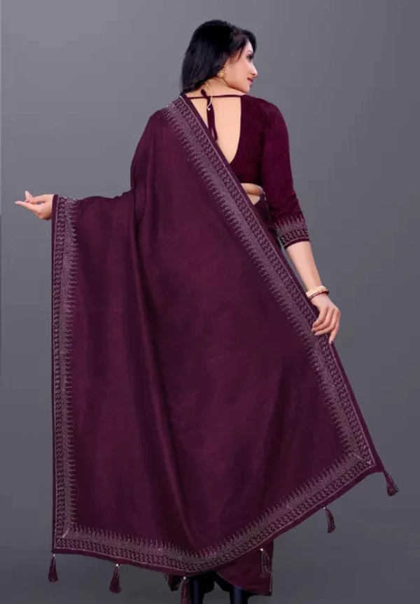 Neha Collection Women Art Dimond Work Dola Saree - Purple, Free Size