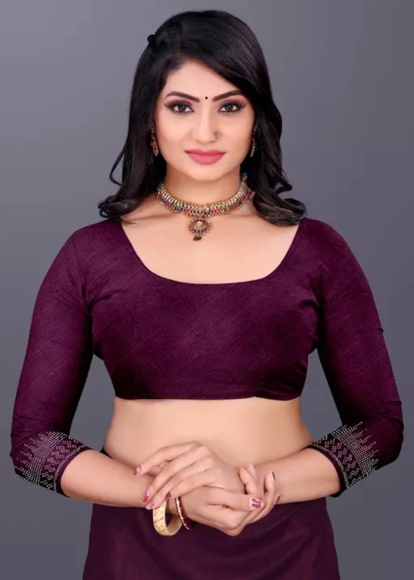 Neha Collection Women Art Dimond Work Dola Saree - Purple, Free Size