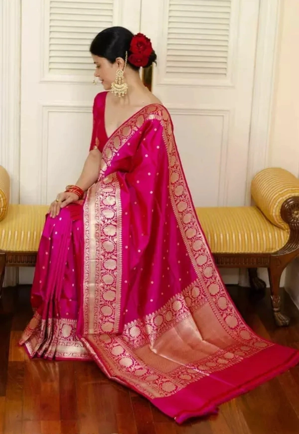 Banarasi Silk Women Designer Festive Gorgeous Banarasi Saree With Blouse - Pink