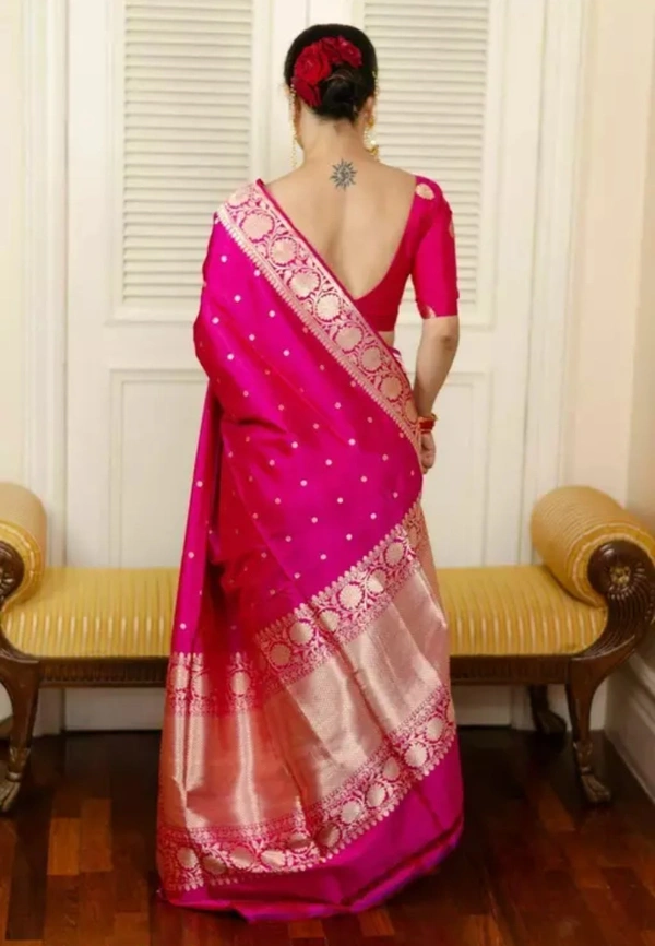Banarasi Silk Women Designer Festive Gorgeous Banarasi Saree With Blouse - Pink