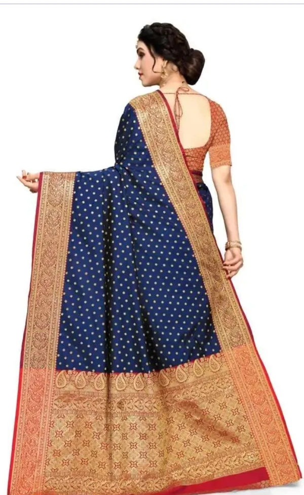 Banarasi Silk Women Banarasi Silk Jacquard Saree With Blouse - Blue