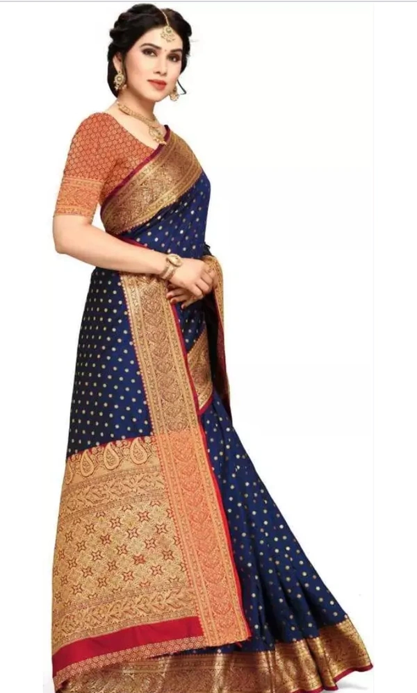 Banarasi Silk Women Banarasi Silk Jacquard Saree With Blouse - Blue