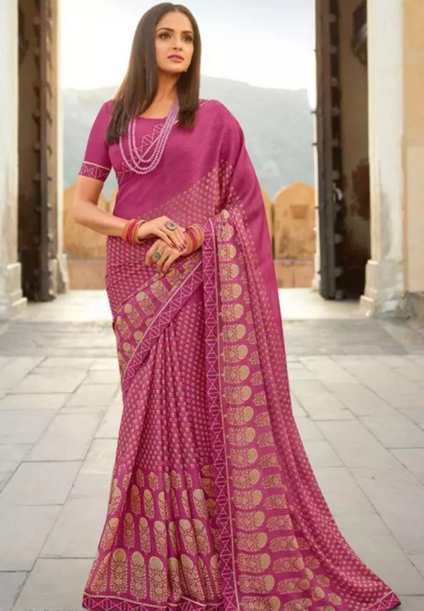 Neha Collection Women Daily Wear Fancy Printed Georgette Saree With Blouse - Pink, Free Size