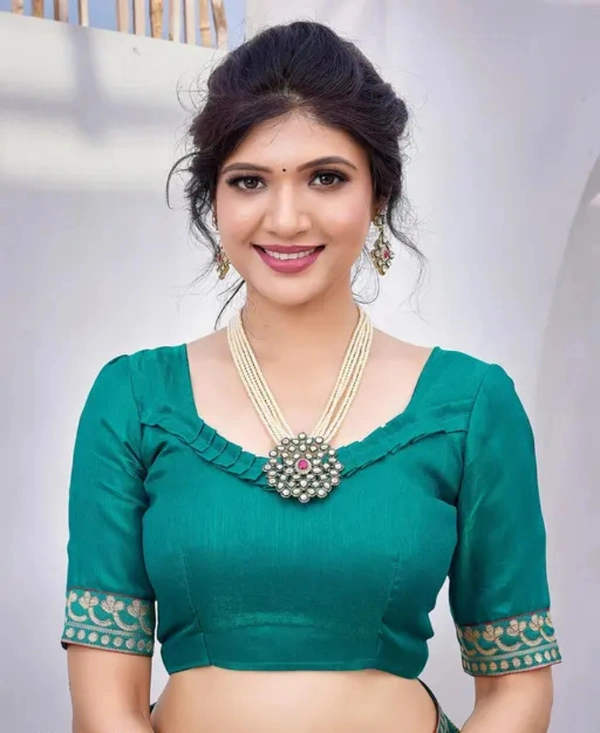 Neha Collection Women Trendy Printed Jacquard Lace Georgette Saree With Blouse Material - Green, Free Size