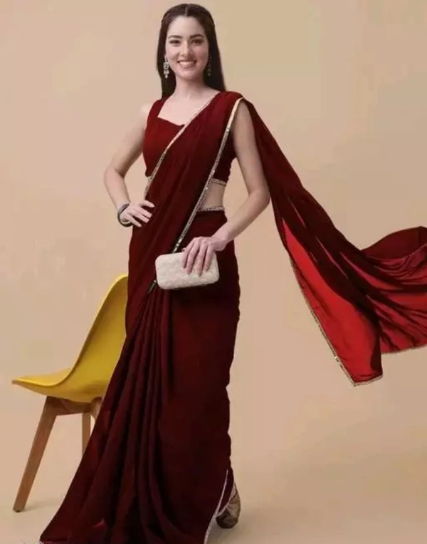 Neha Collection Women Pure Georgette Saree With Mirror Work Border - Maroon, Free Size