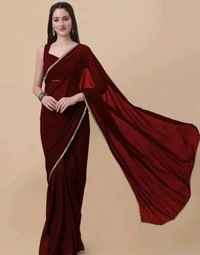 Neha Collection Women Pure Georgette Saree With Mirror Work Border - Maroon, Free Size
