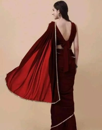 Neha Collection Women Pure Georgette Saree With Mirror Work Border - Maroon, Free Size