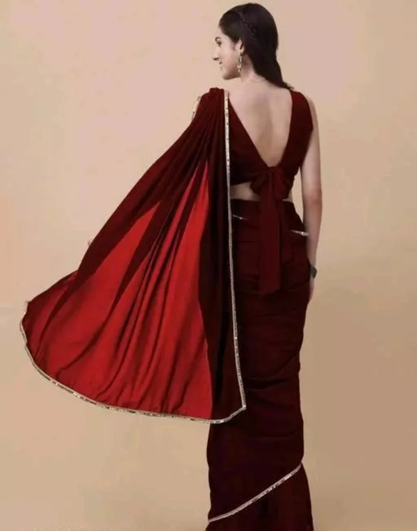 Neha Collection Women Pure Georgette Saree With Mirror Work Border - Maroon, Free Size