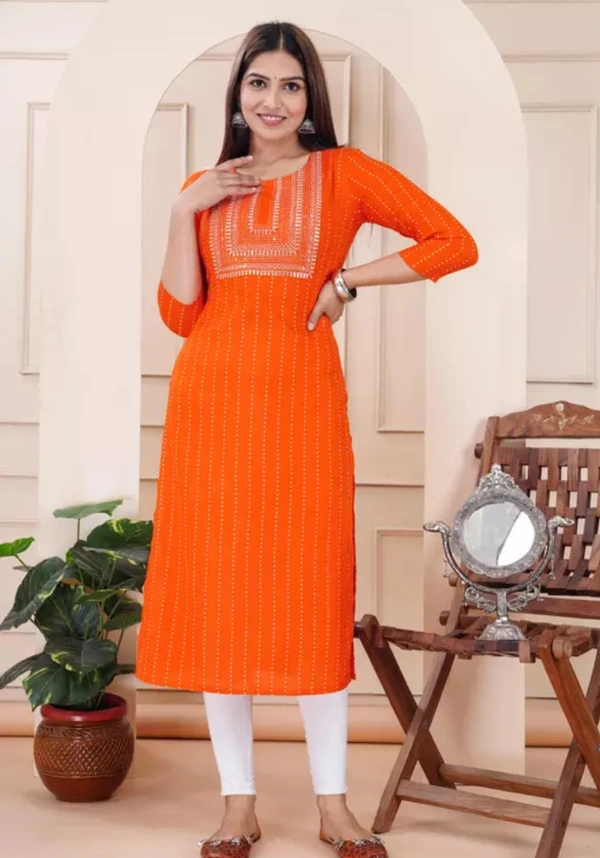 Neha Collection Women Digital Emrodery And Printed Kurti - Orange, S