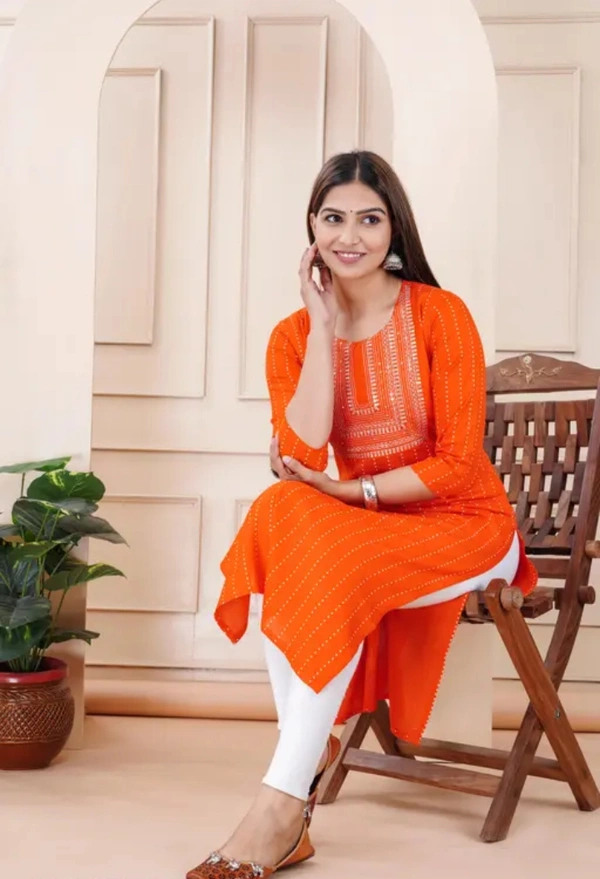 Neha Collection Women Digital Emrodery And Printed Kurti - Orange, XXXL